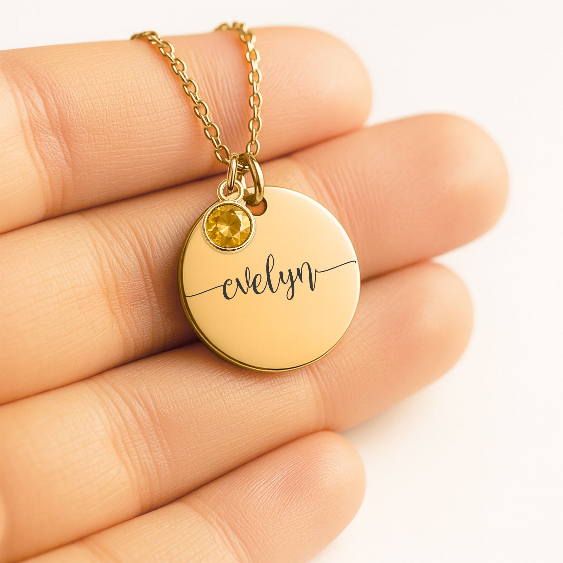 Personalized Birthstone Coin Name Necklace  Necklaces Deeply Engraved