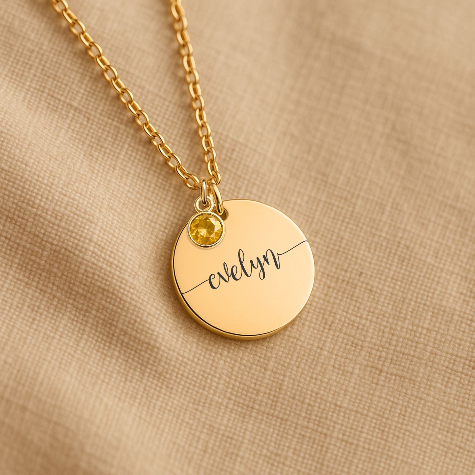 Personalized Birthstone Coin Name Necklace  Necklaces Deeply Engraved