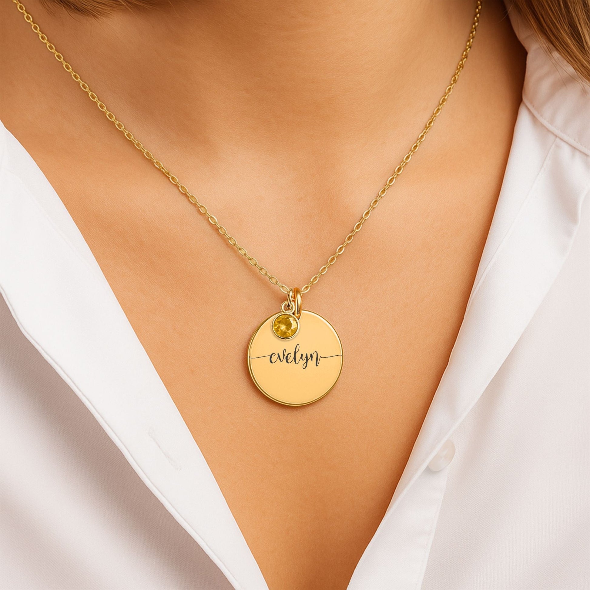 Personalized Birthstone Coin Name Necklace  Necklaces Deeply Engraved