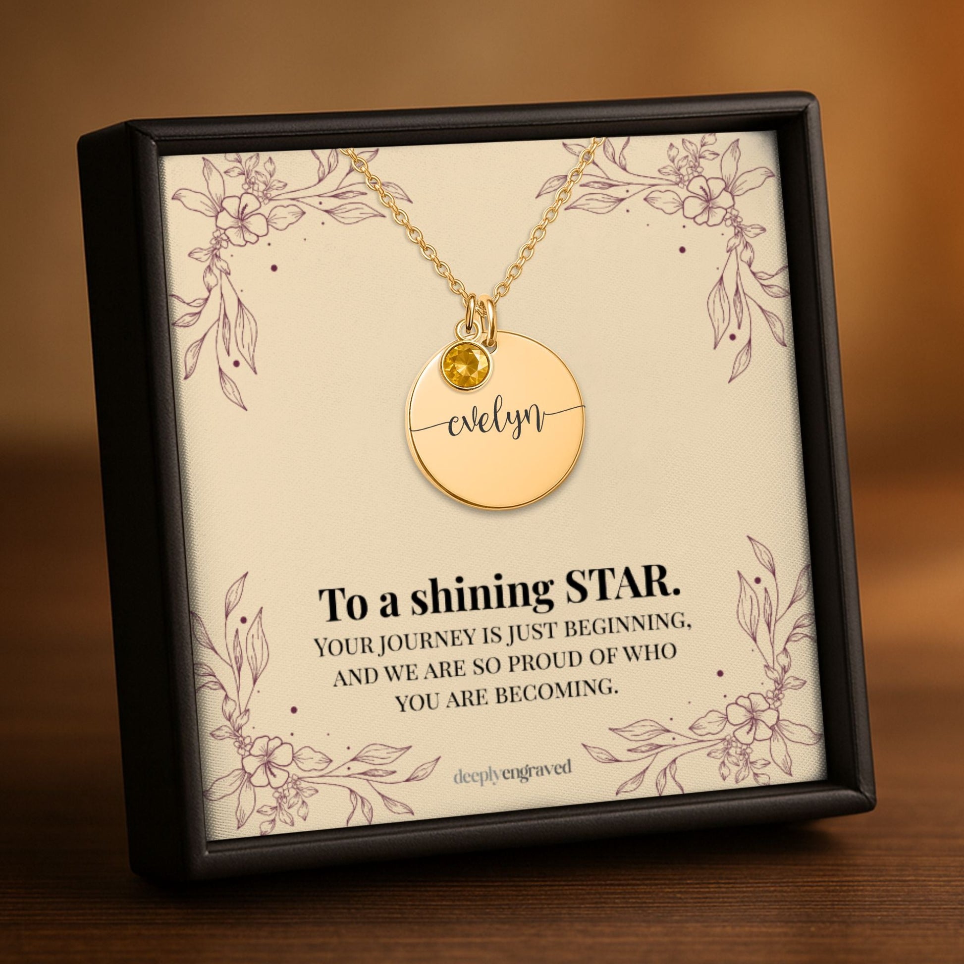 Personalized Birthstone Coin Name Necklace  Necklaces Deeply Engraved