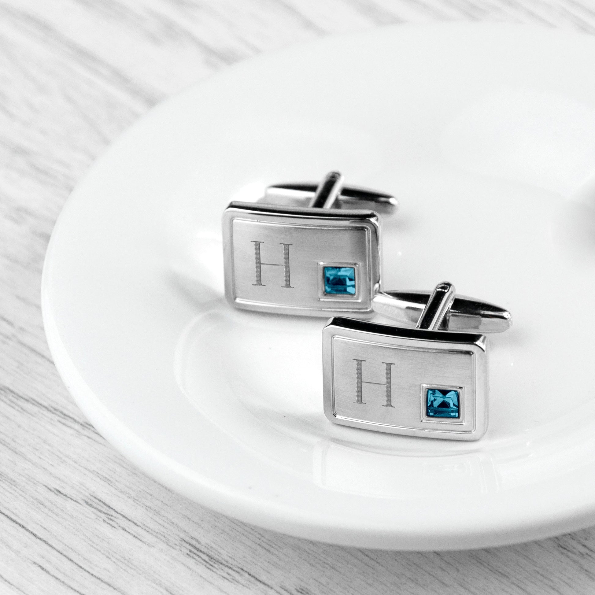 Personalized Birthstone Crystal Cufflink Set  Cufflinks Deeply Engraved