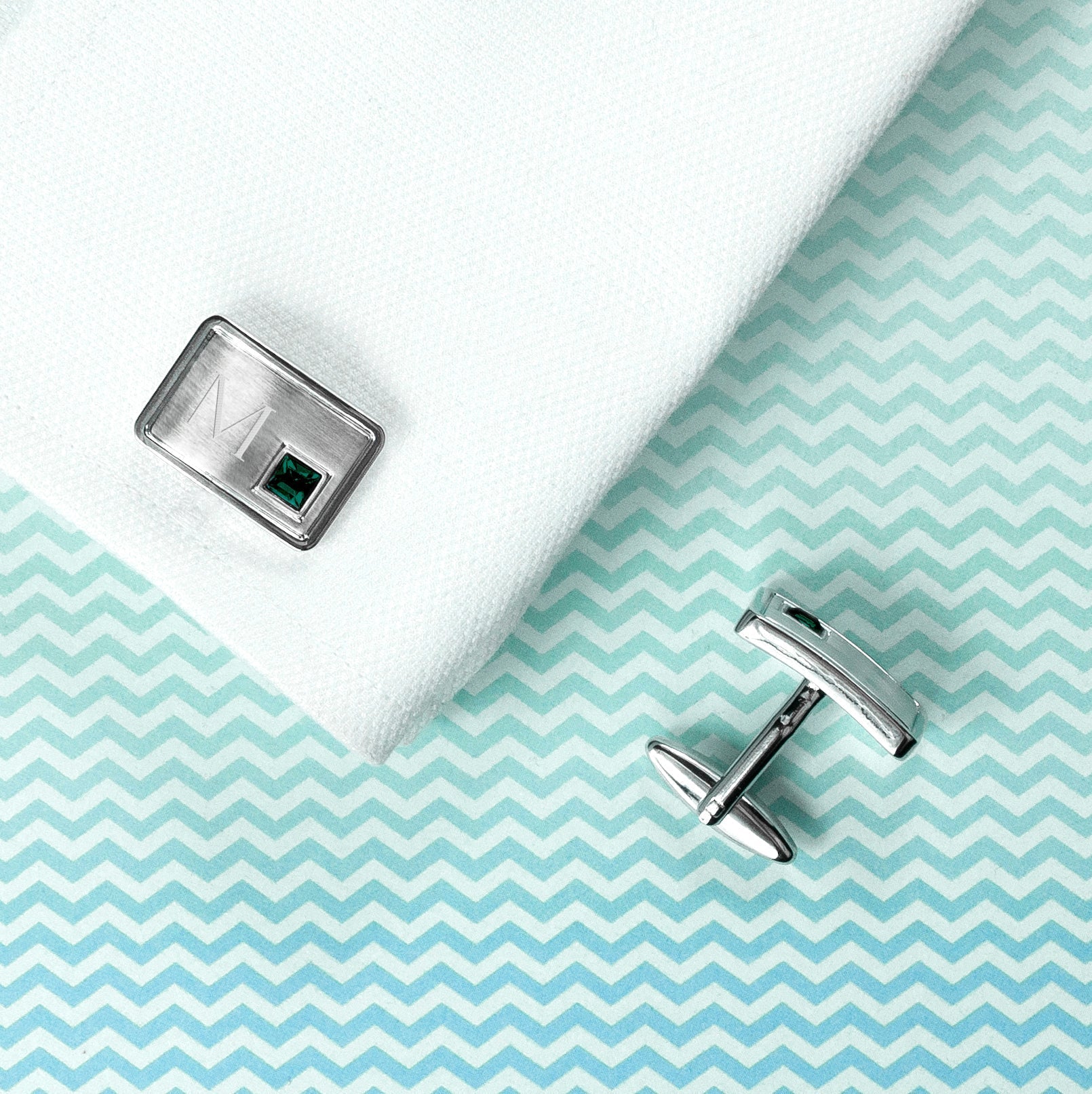 Personalized Birthstone Crystal Cufflink Set  Cufflinks Deeply Engraved