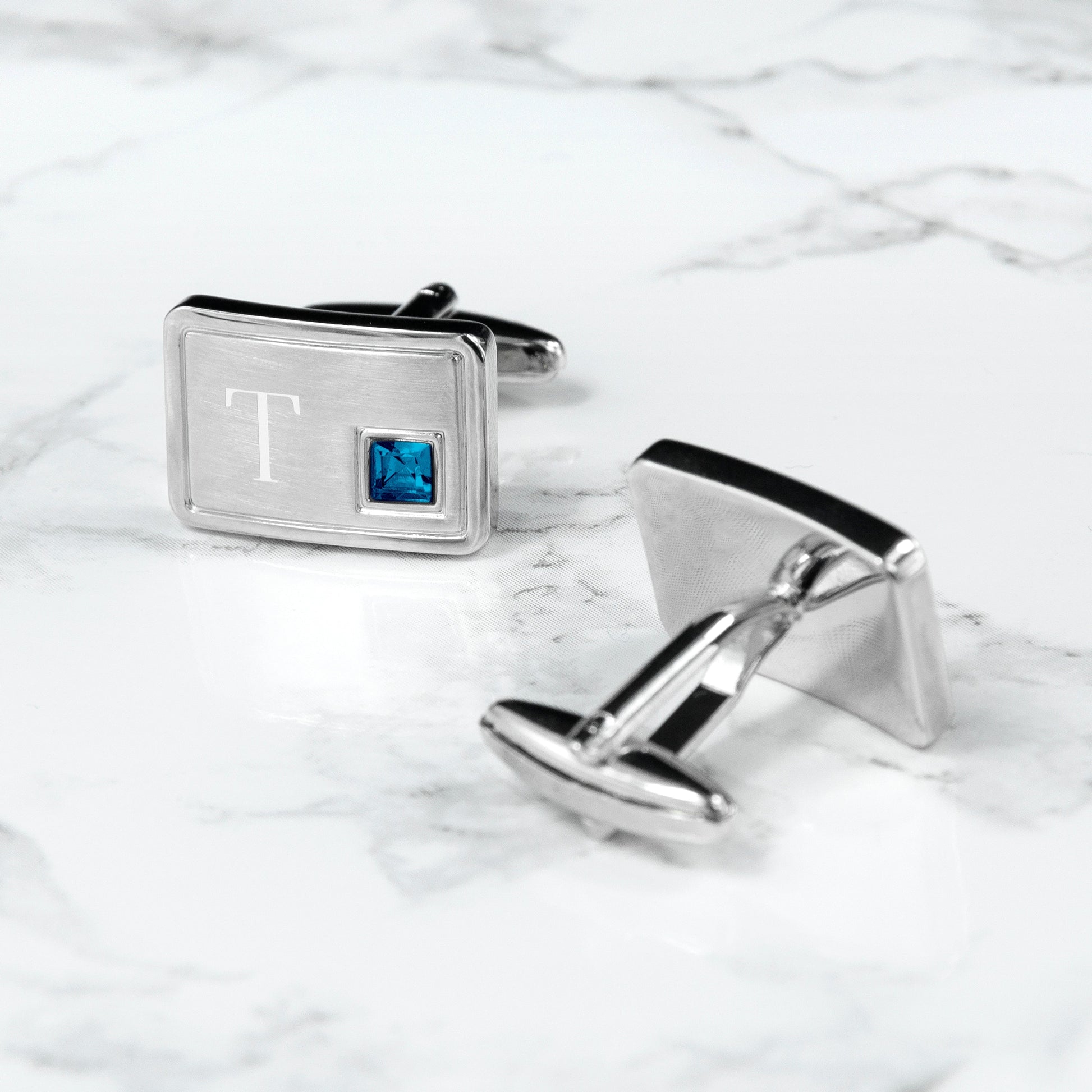 Personalized Birthstone Crystal Cufflink Set  Cufflinks Deeply Engraved
