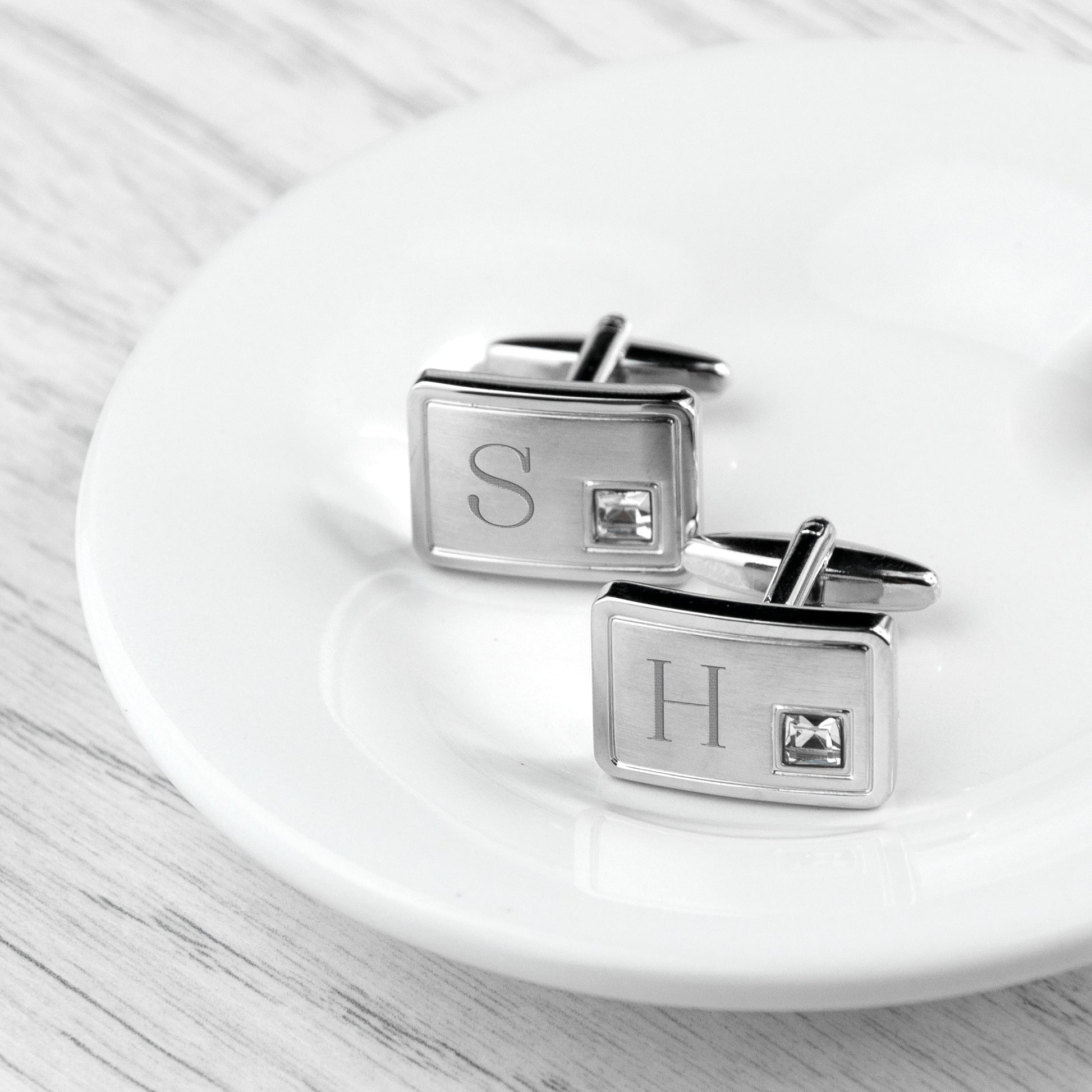 Personalized Birthstone Crystal Cufflink Set  Cufflinks Deeply Engraved