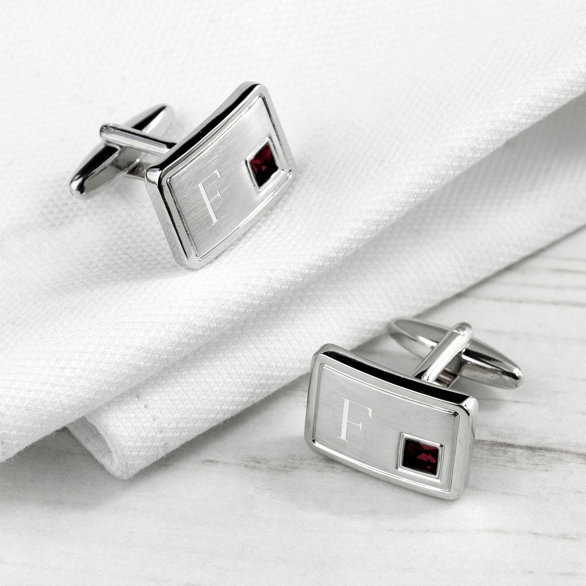 Personalized Birthstone Crystal Cufflink Set  Cufflinks Deeply Engraved