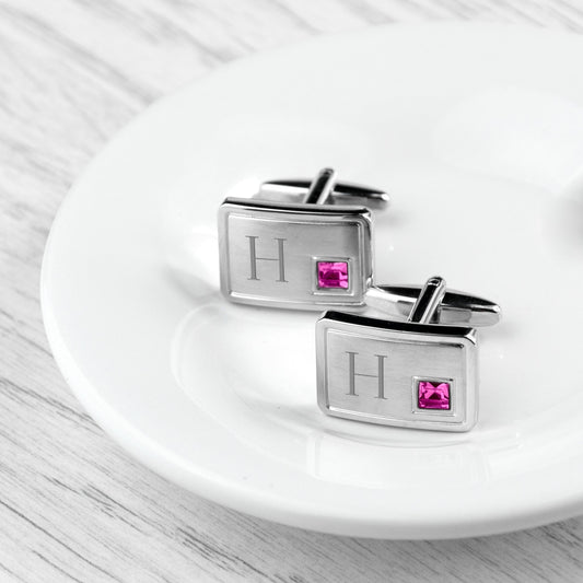 Personalized Birthstone Crystal Cufflink Set  Cufflinks Deeply Engraved