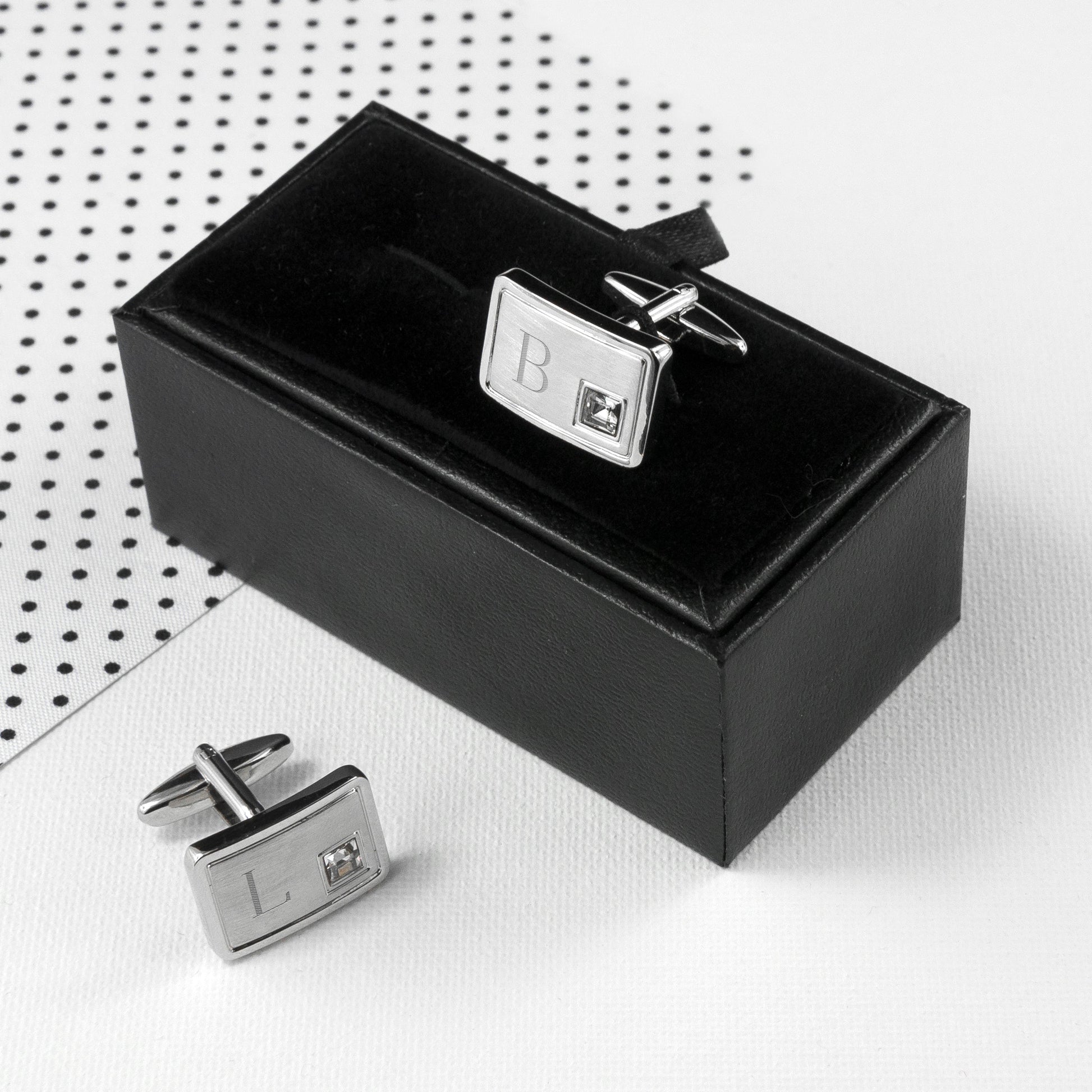Personalized Birthstone Crystal Cufflink Set  Cufflinks Deeply Engraved