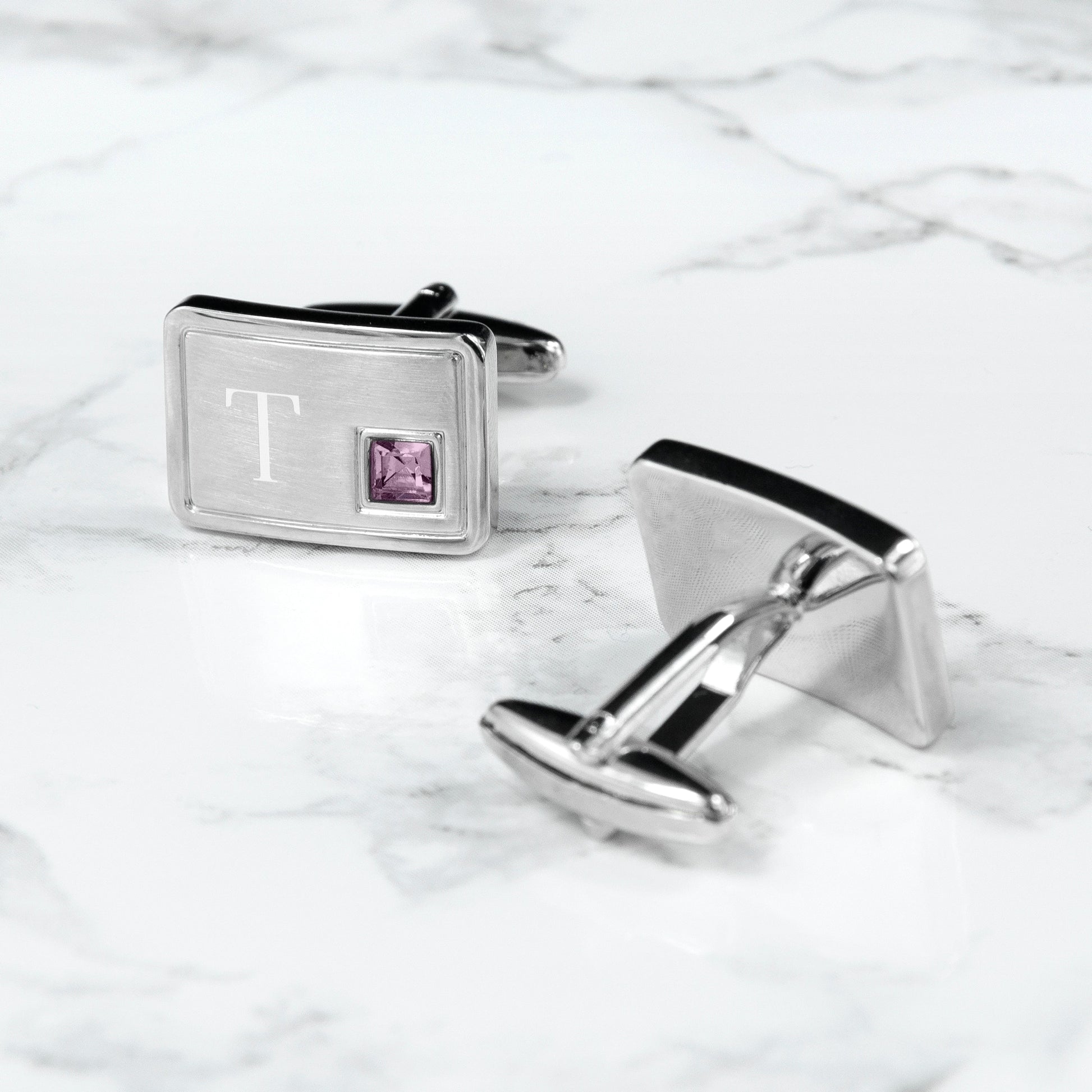 Personalized Birthstone Crystal Cufflink Set  Cufflinks Deeply Engraved