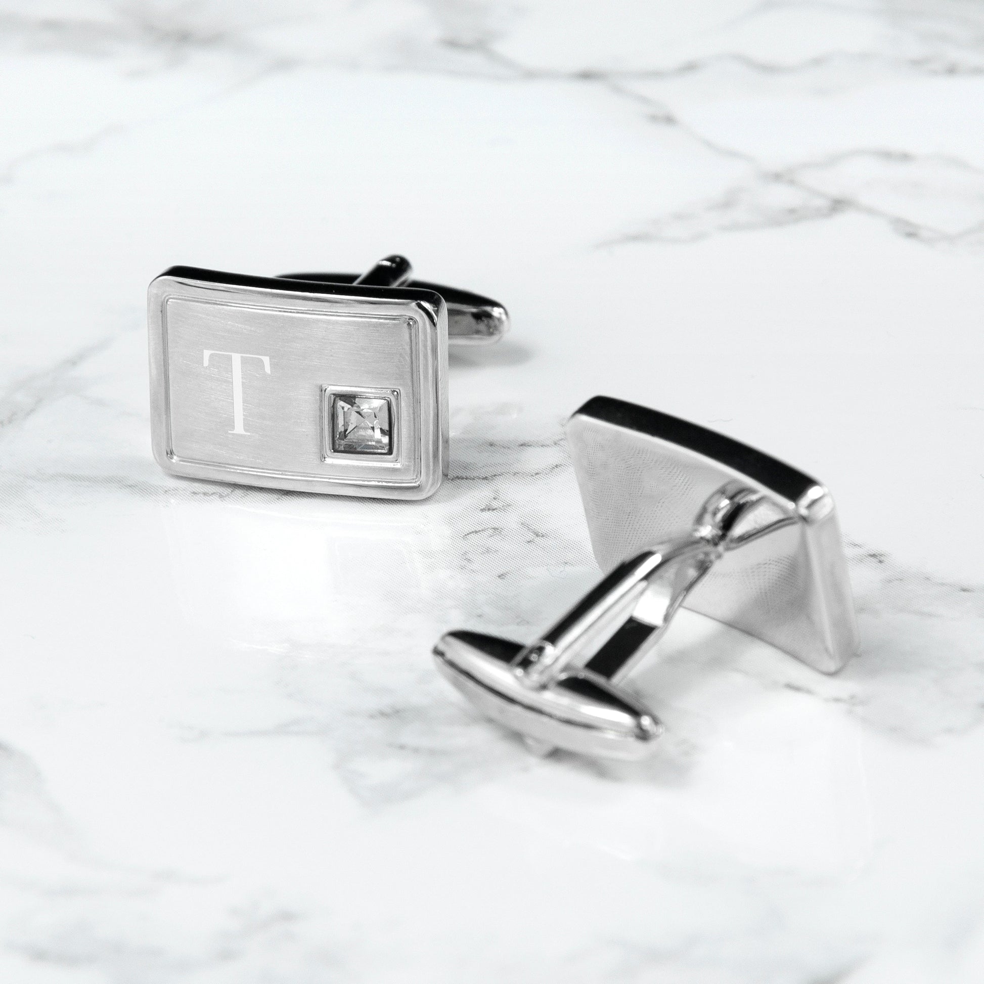 Personalized Birthstone Crystal Cufflink Set  Cufflinks Deeply Engraved