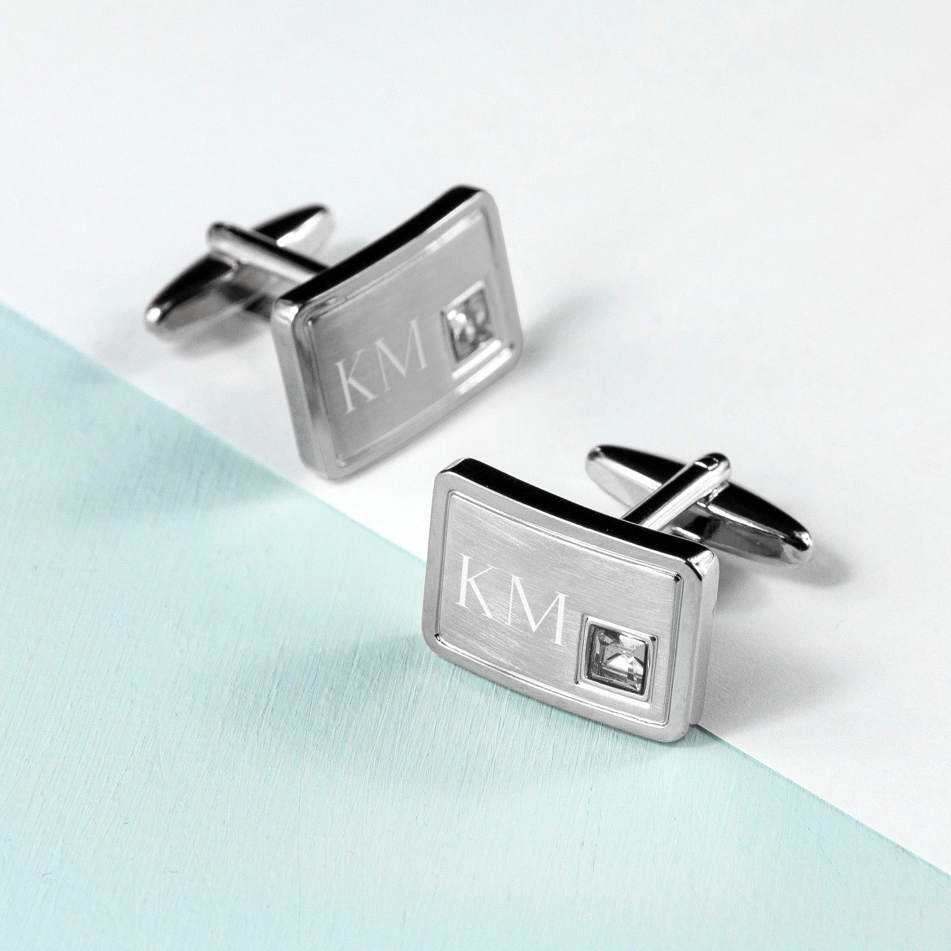 Personalized Birthstone Crystal Cufflink Set  Cufflinks Deeply Engraved