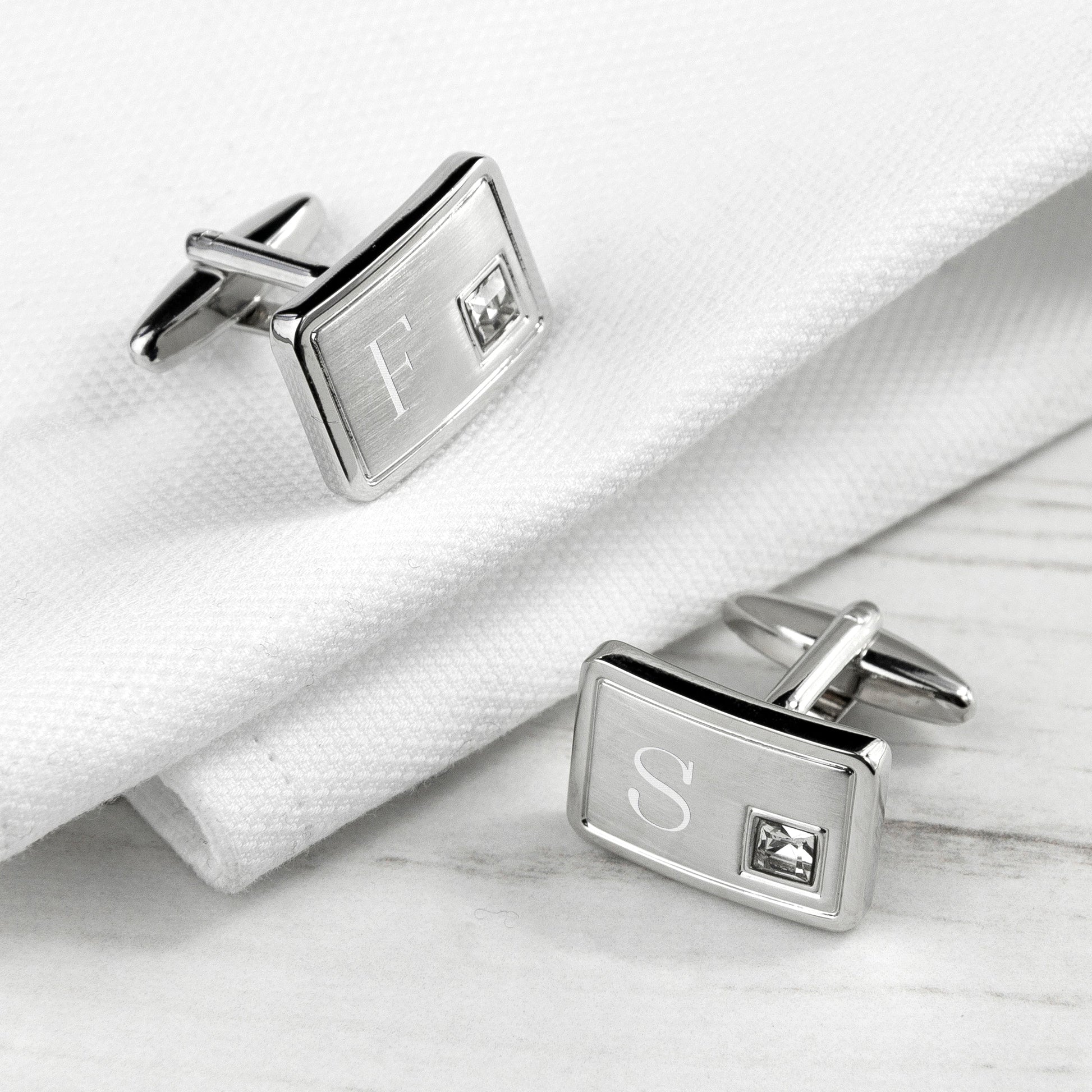 Personalized Birthstone Crystal Cufflink Set  Cufflinks Deeply Engraved