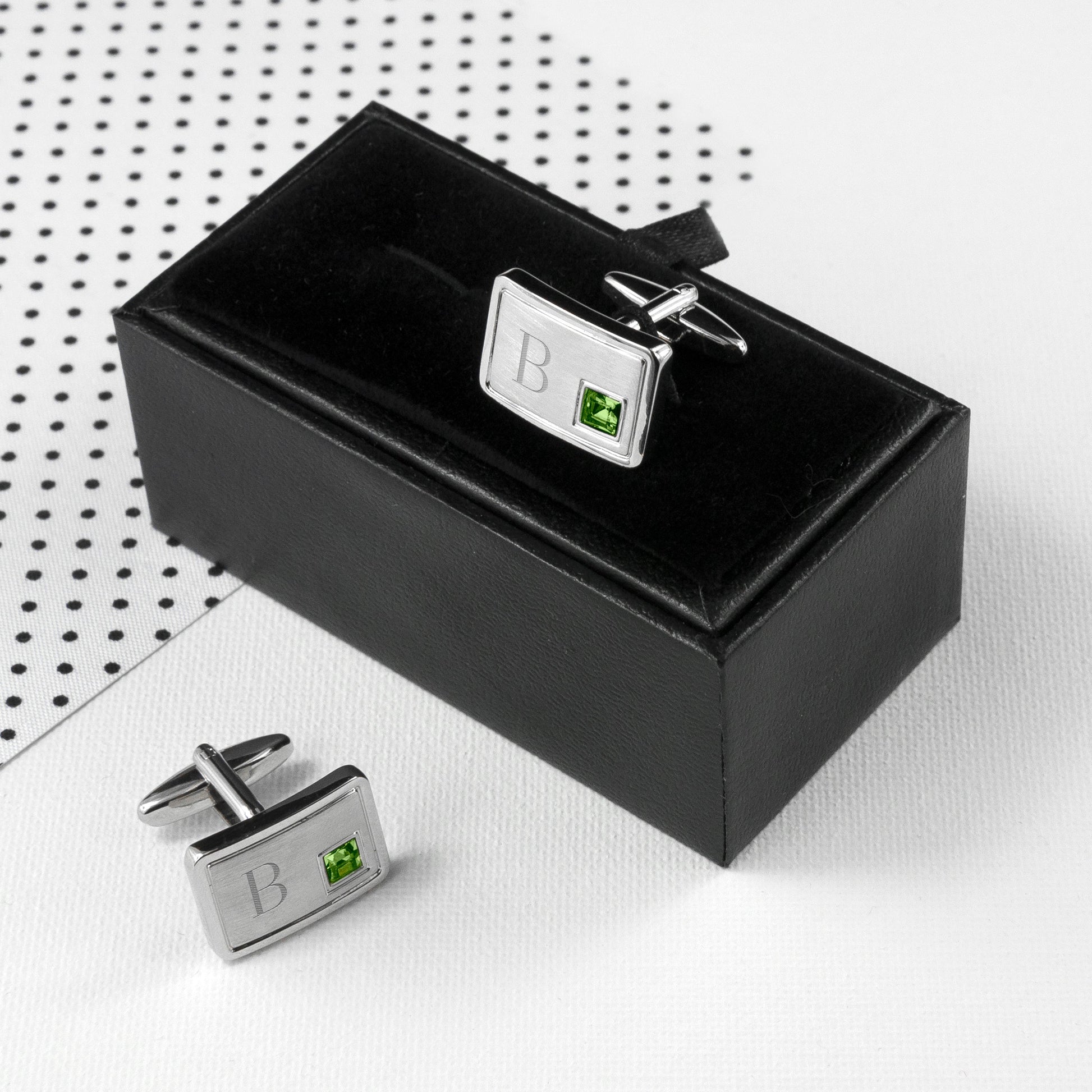 Personalized Birthstone Crystal Cufflink Set  Cufflinks Deeply Engraved