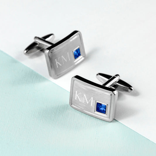 Personalized Birthstone Crystal Cufflink Set  Cufflinks Deeply Engraved