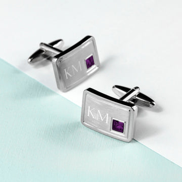 Personalized Birthstone Crystal Cufflink Set  Cufflinks Deeply Engraved
