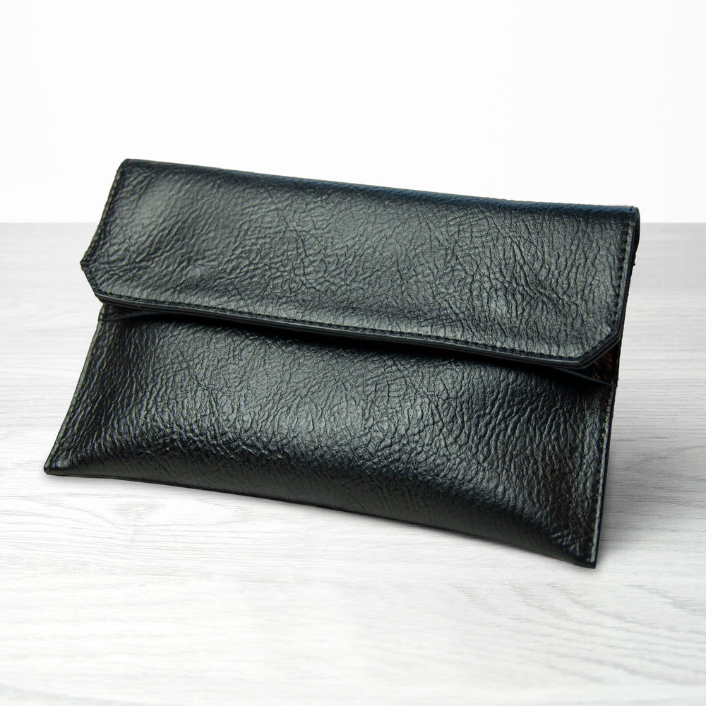 Personalized Black Leather Clutch Bag  Leather Clutch Bags Deeply Engraved