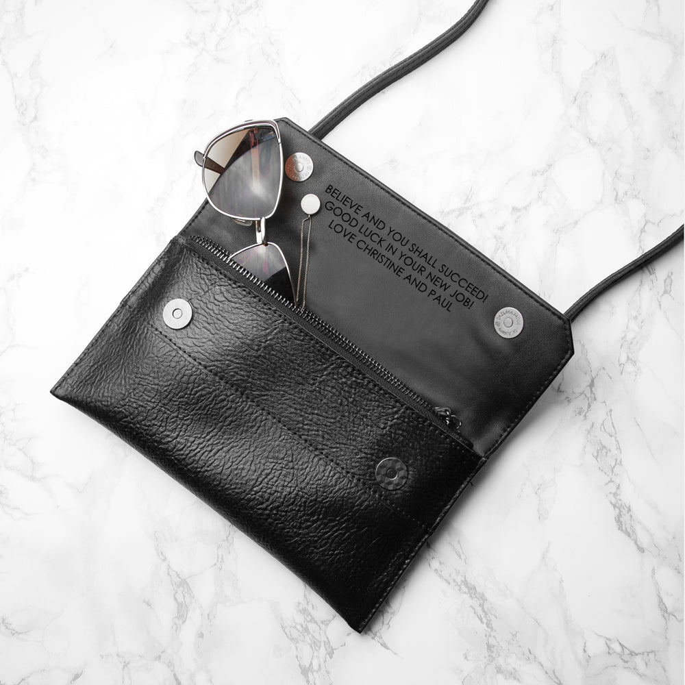 Personalized Black Leather Clutch Bag  Leather Clutch Bags Deeply Engraved