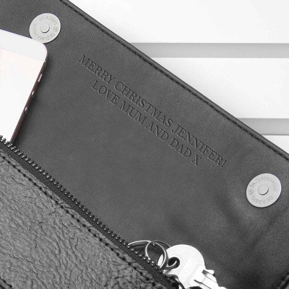 Personalized Black Leather Clutch Bag  Leather Clutch Bags Deeply Engraved
