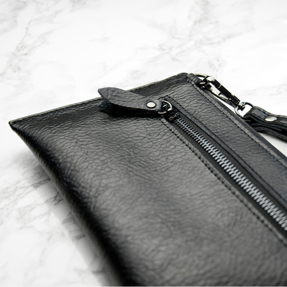 Personalized Black Leather Clutch Bag  Leather Clutch Bags Deeply Engraved
