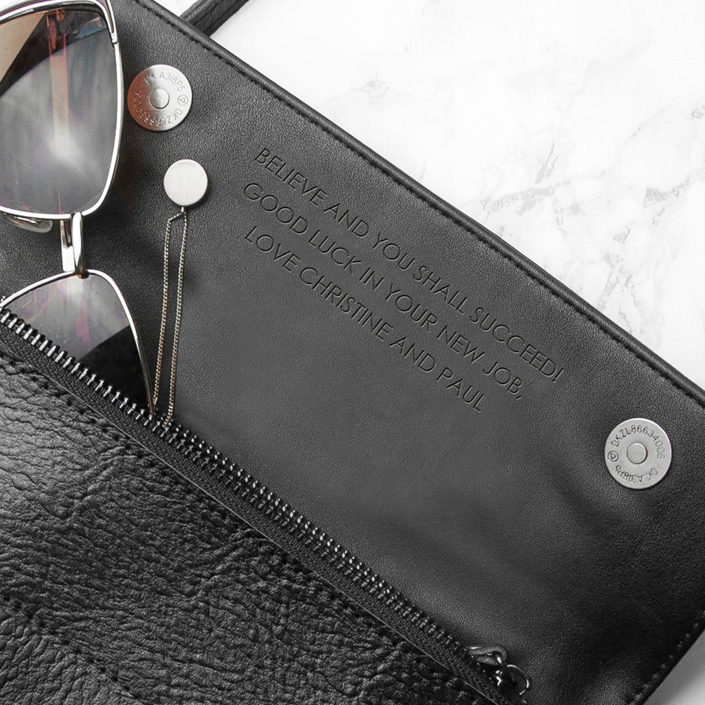 Personalized Black Leather Clutch Bag  Leather Clutch Bags Deeply Engraved