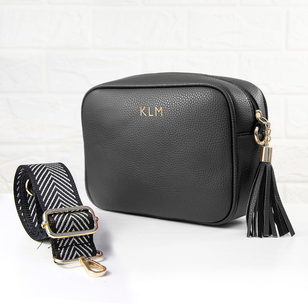 Personalized Black Vegan Leather Crossbody Bag  Cross Body Bags Deeply Engraved