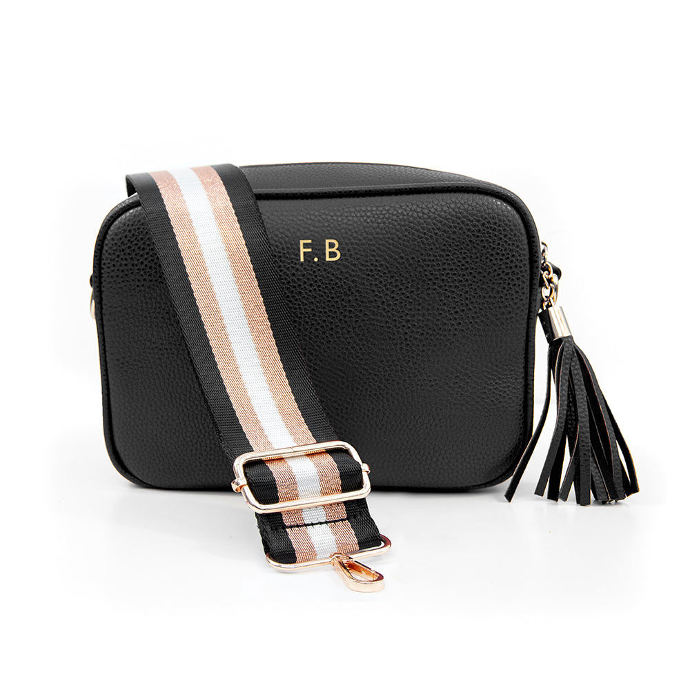 Personalized Black Vegan Leather Crossbody Bag  Cross Body Bags Deeply Engraved