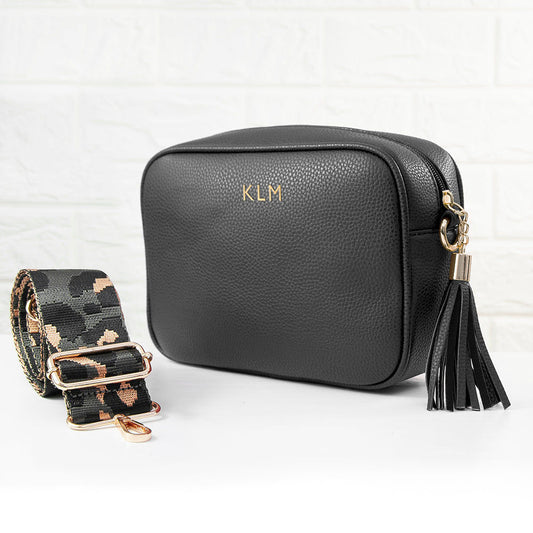 Personalized Black Vegan Leather Crossbody Bag  Cross Body Bags Deeply Engraved