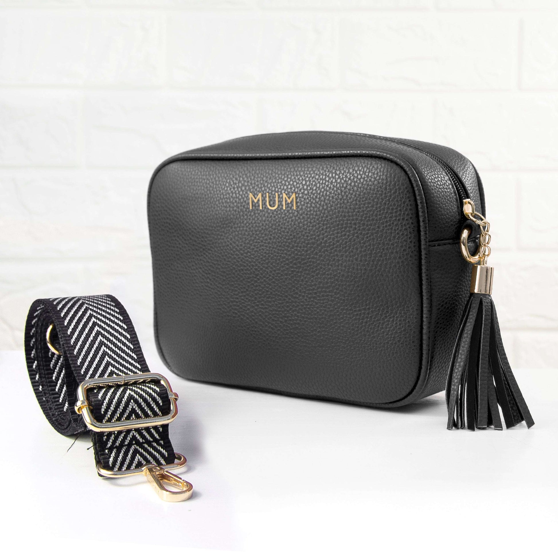 Personalized Black Vegan Leather Crossbody Bag  Cross Body Bags Deeply Engraved