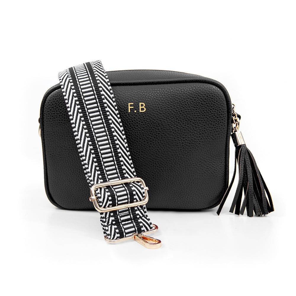 Personalized Black Vegan Leather Crossbody Bag  Cross Body Bags Deeply Engraved