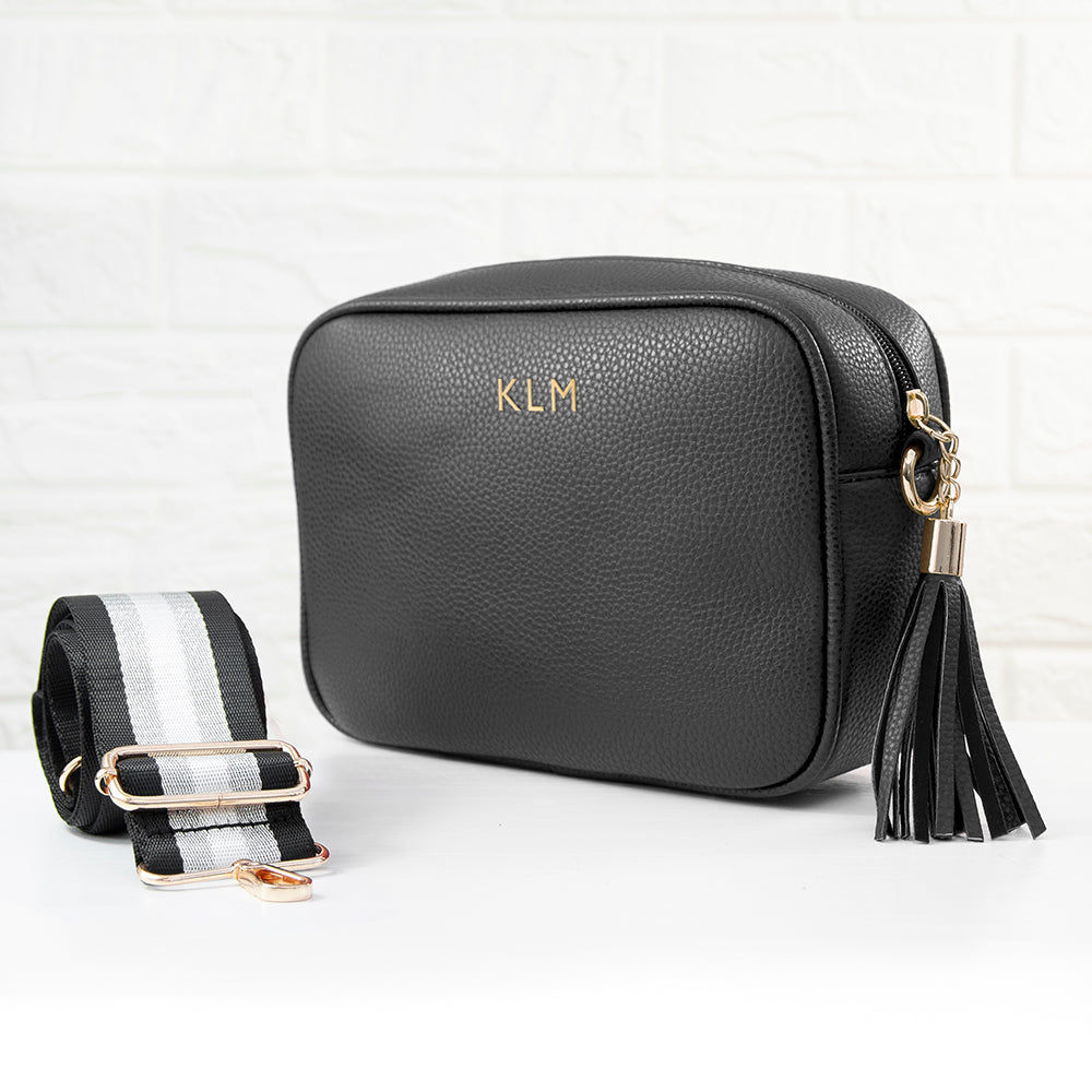 Personalized Black Vegan Leather Crossbody Bag  Cross Body Bags Deeply Engraved