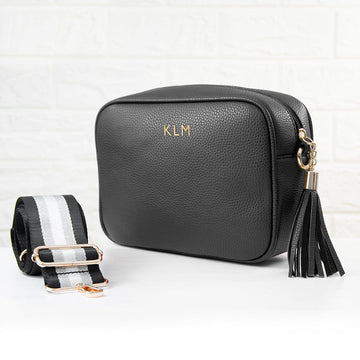 Personalized Black Vegan Leather Crossbody Bag  Cross Body Bags Deeply Engraved