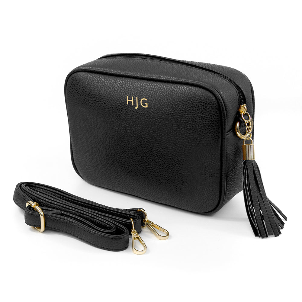 Personalized Black Vegan Leather Crossbody Bag  Cross Body Bags Deeply Engraved