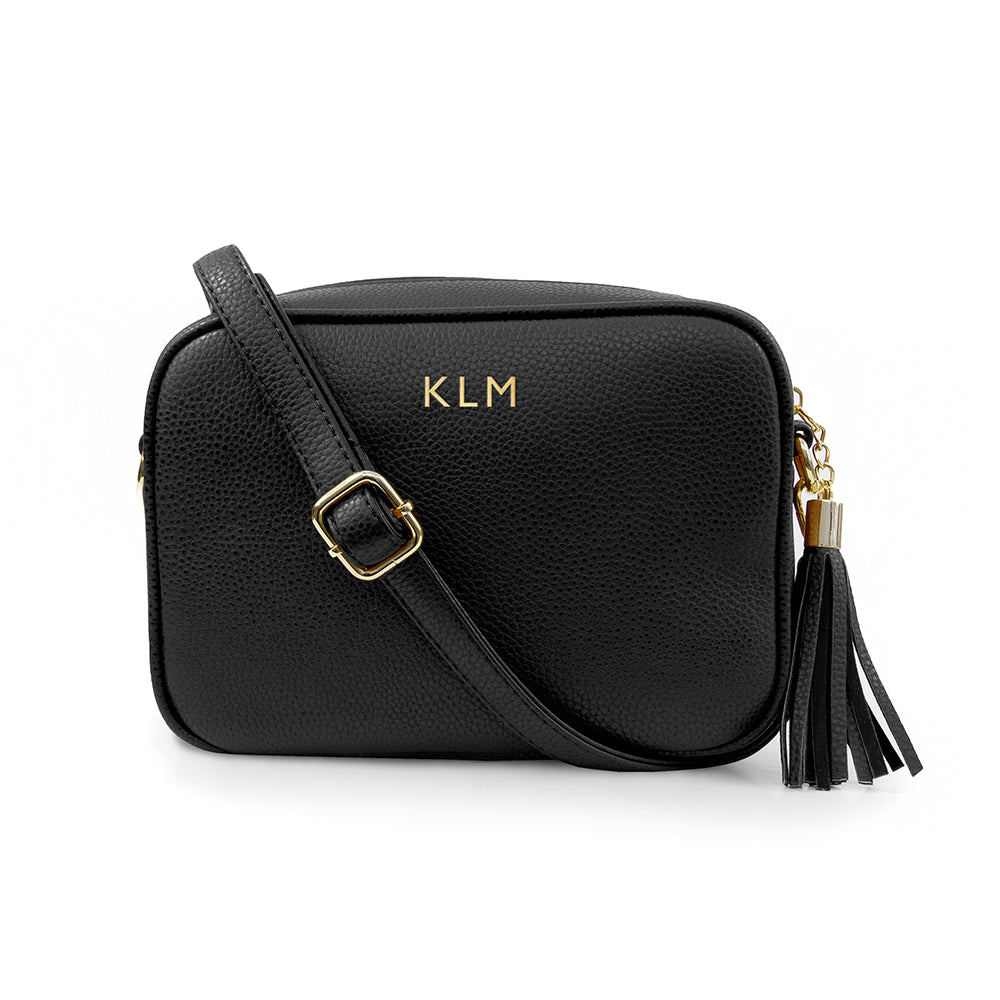 Personalized Black Vegan Leather Crossbody Bag  Cross Body Bags Deeply Engraved