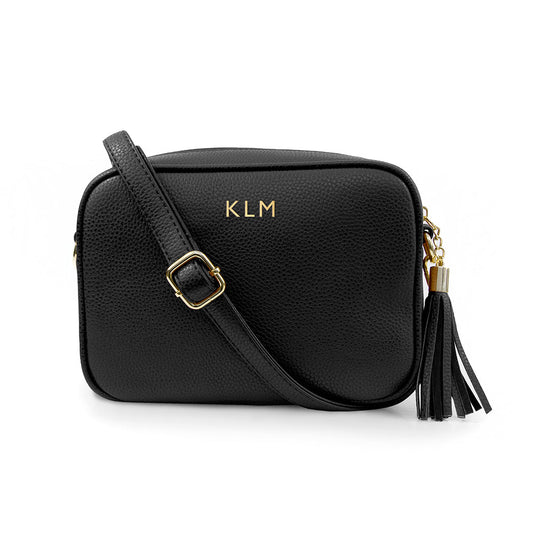 Personalized Black Vegan Leather Crossbody Bag  Cross Body Bags Deeply Engraved
