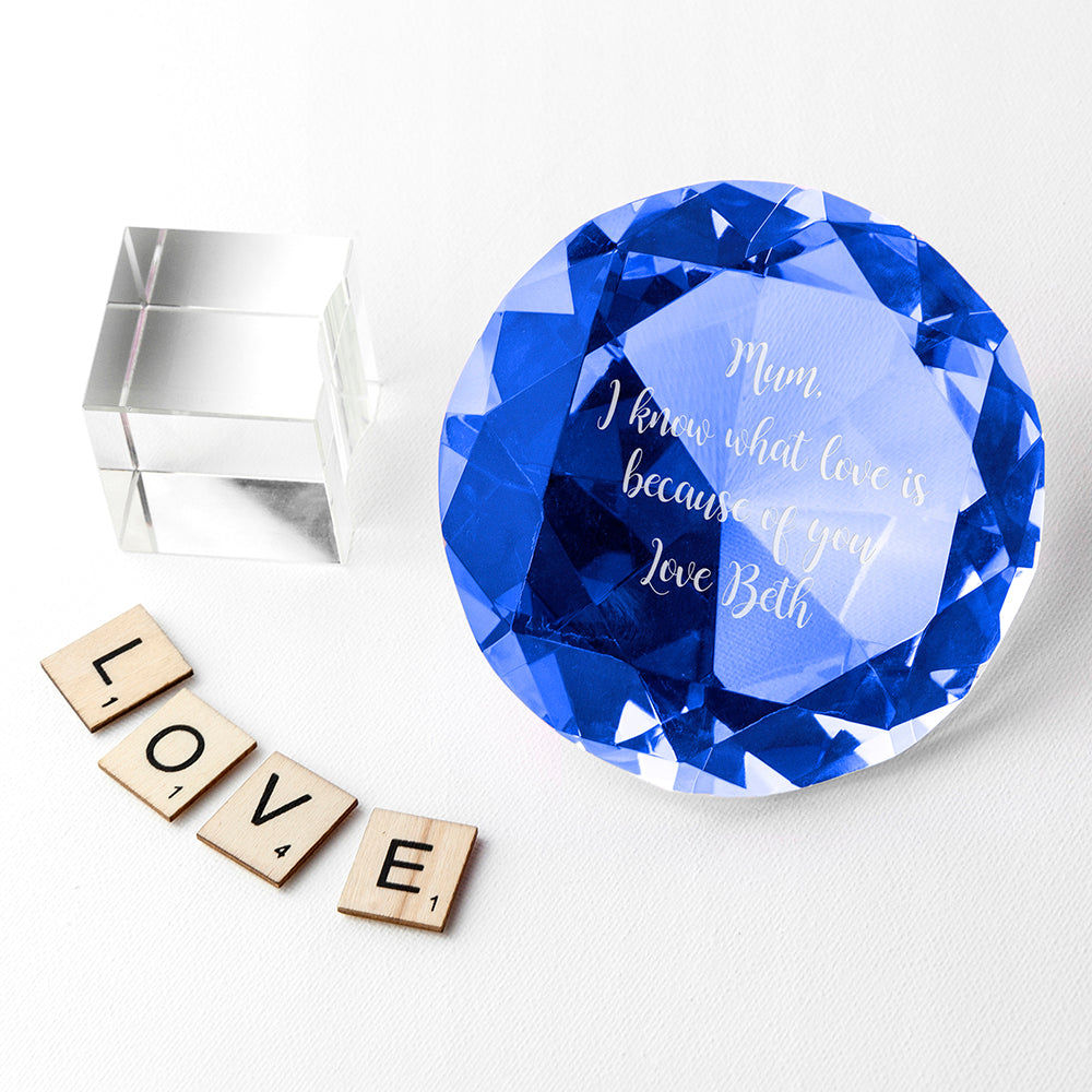 Personalized Blue Diamond Paper Weight  Paperweight Deeply Engraved