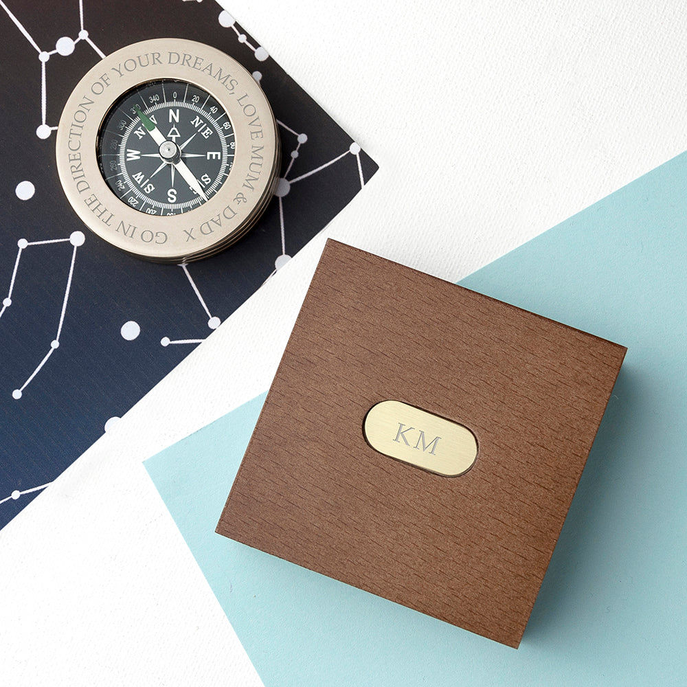 Personalized Brass Traveler's Compass with Monogrammed Box  Compasses Deeply Engraved