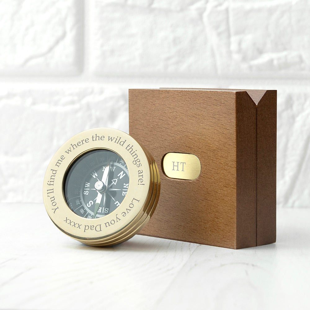 Personalized Brass Traveler's Compass with Monogrammed Box  Compasses Deeply Engraved