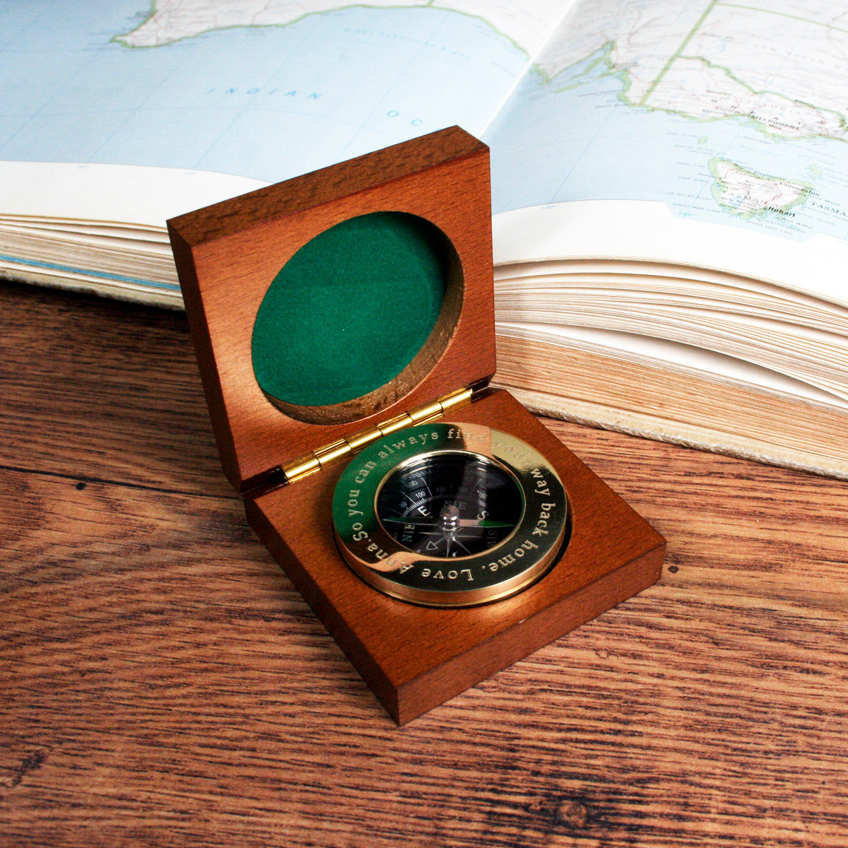 Personalized Brass Traveler's Compass with Monogrammed Box  Compasses Deeply Engraved
