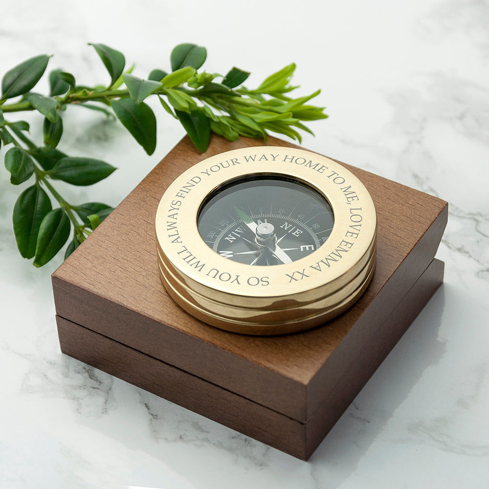 Personalized Brass Traveler's Compass with Monogrammed Box  Compasses Deeply Engraved