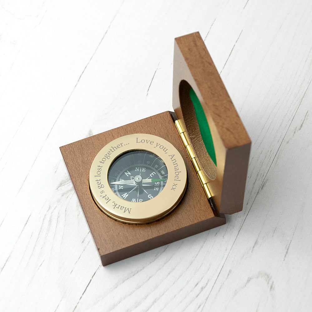 Personalized Brass Traveler's Compass with Monogrammed Box  Compasses Deeply Engraved