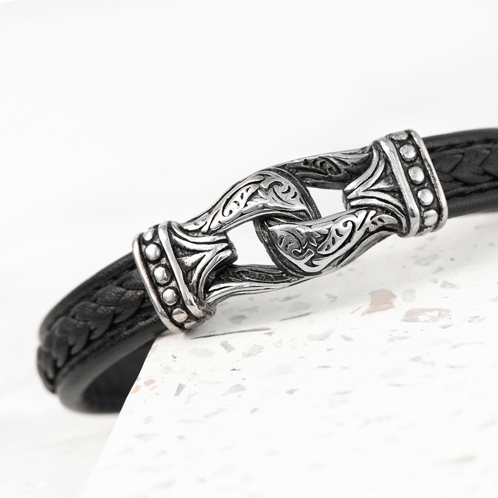 Personalized Buckle Clasp Leather Bracelet  Men's Bracelets Deeply Engraved