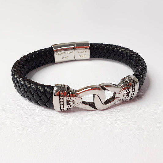 Personalized Buckle Clasp Leather Bracelet  Men's Bracelets Deeply Engraved