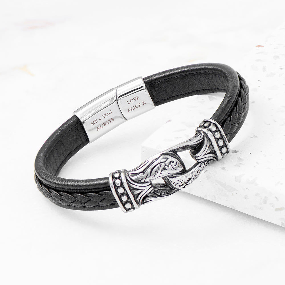 Personalized Buckle Clasp Leather Bracelet  Men's Bracelets Deeply Engraved