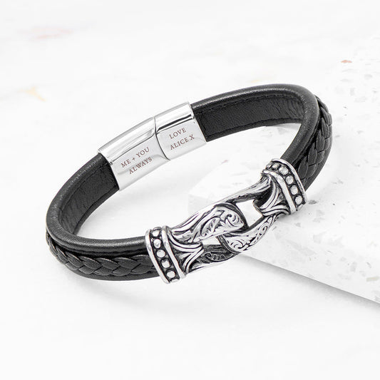 Personalized Buckle Clasp Leather Bracelet  Men's Bracelets Deeply Engraved