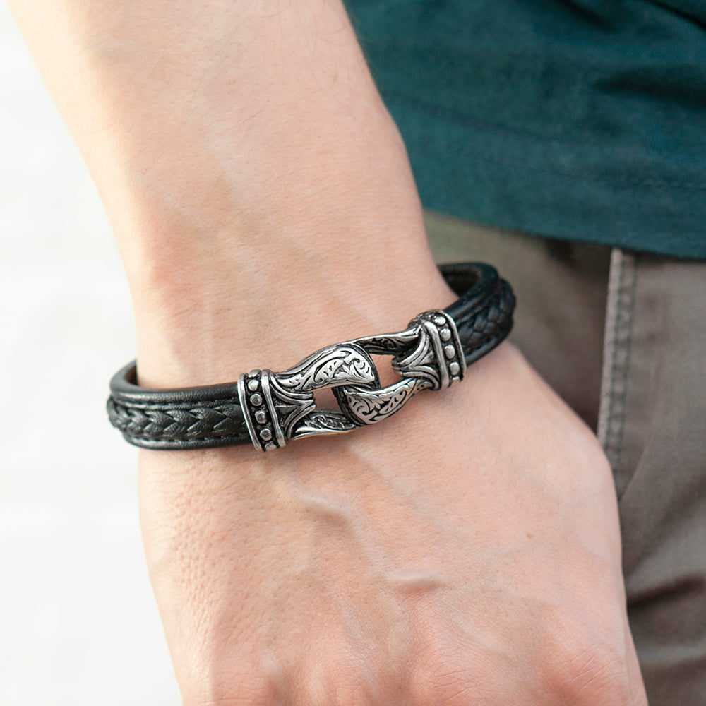 Personalized Buckle Clasp Leather Bracelet  Men's Bracelets Deeply Engraved