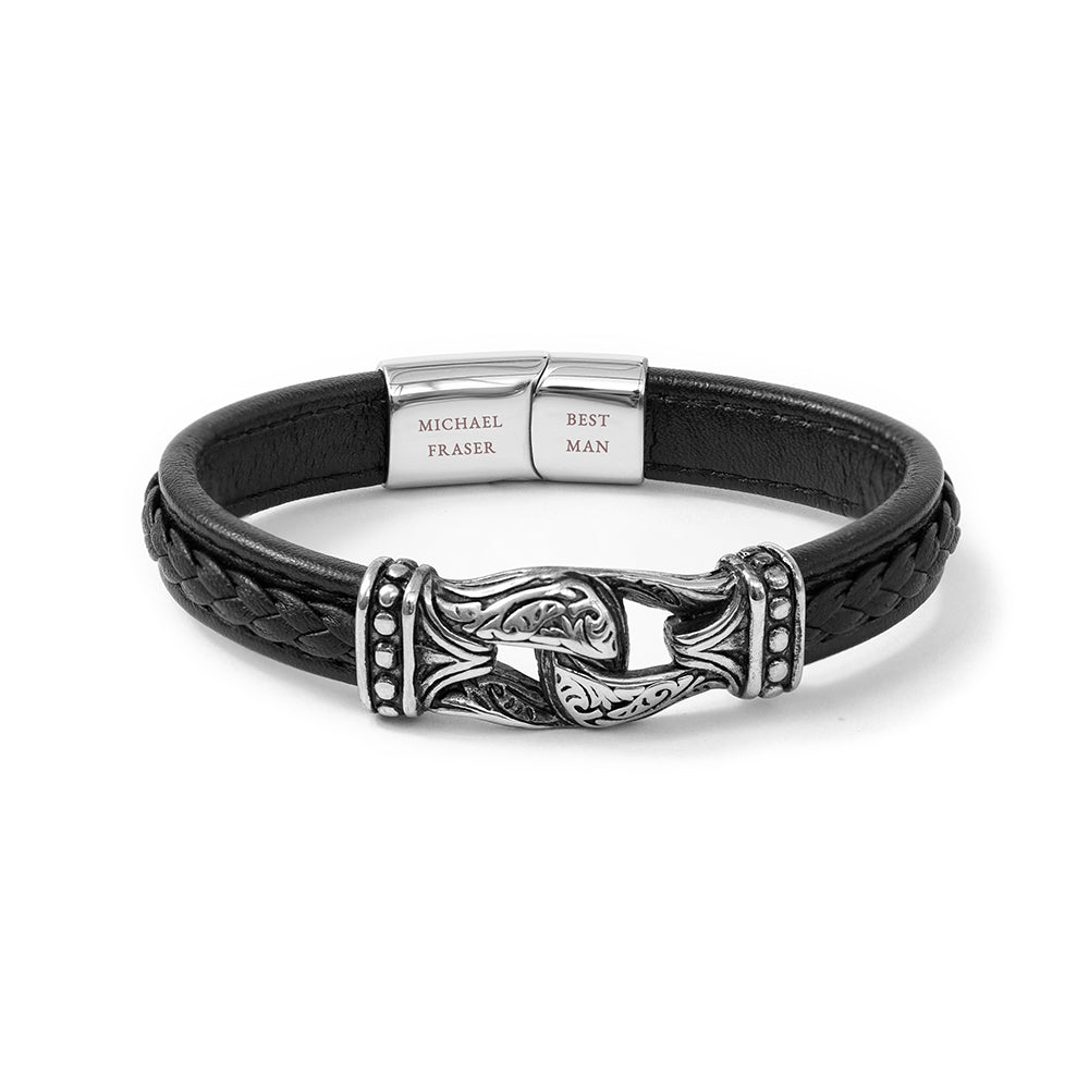 Personalized Buckle Clasp Leather Bracelet  Men's Bracelets Deeply Engraved