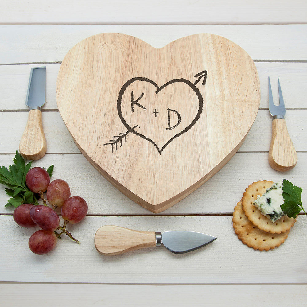 Personalized Carved Heart Cheese Board  Wooden Cheese Boards Deeply Engraved