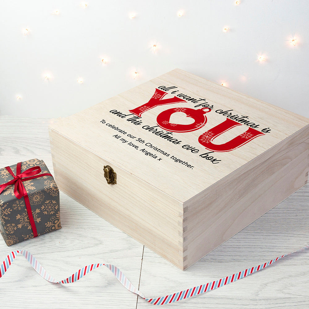 Personalized Christmas Box - All I Want For Christmas Is You  Keepsake Boxes Deeply Engraved