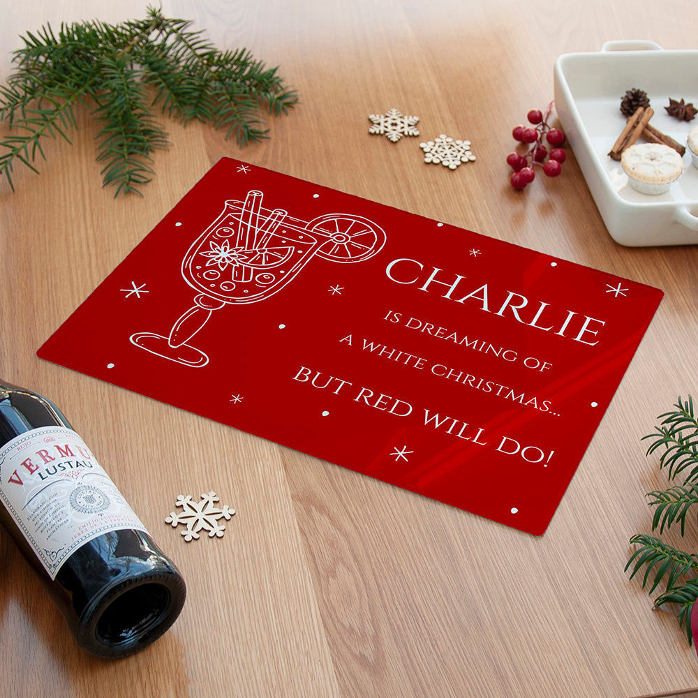 Personalized Christmas Red Wine Glass Worktop Saver  Cutting Boards Deeply Engraved