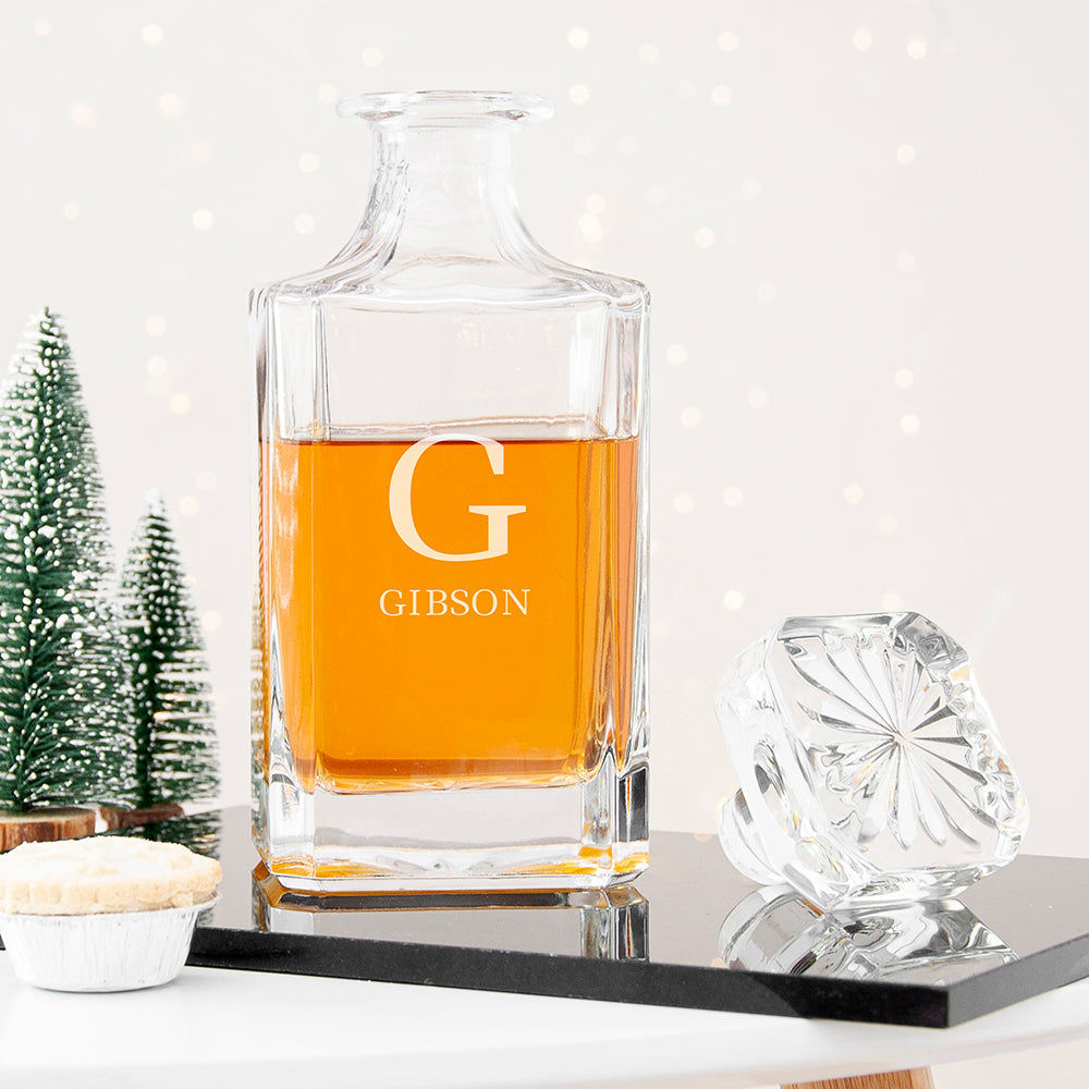 Personalized Classic Monogram Square Decanter  Decanters Deeply Engraved
