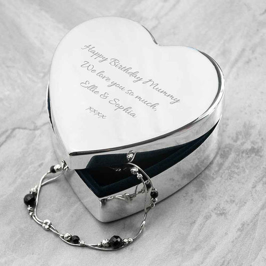 Personalized Classic Silver Heart Trinket Box  Trinket Boxes Deeply Engraved